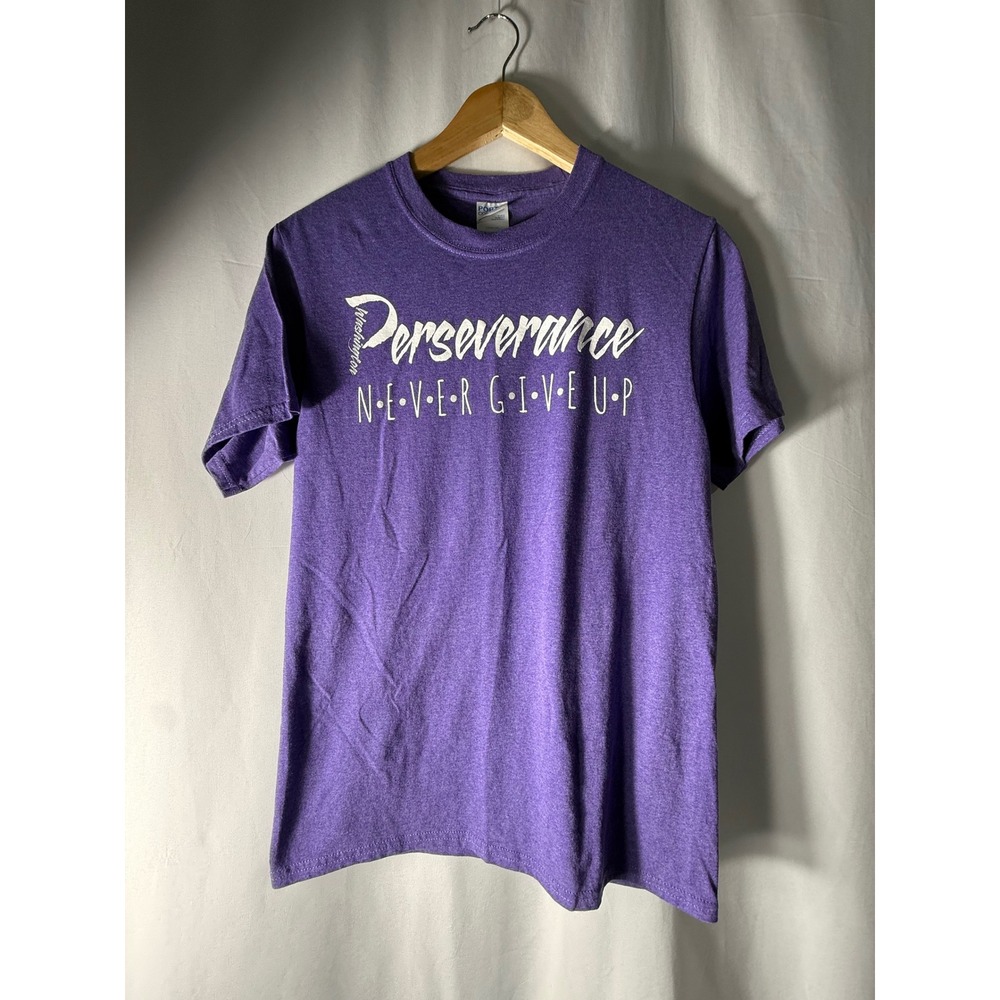 Port & Company Perseverance Never Give Up Purple T-Shirt Small Heather Graphic